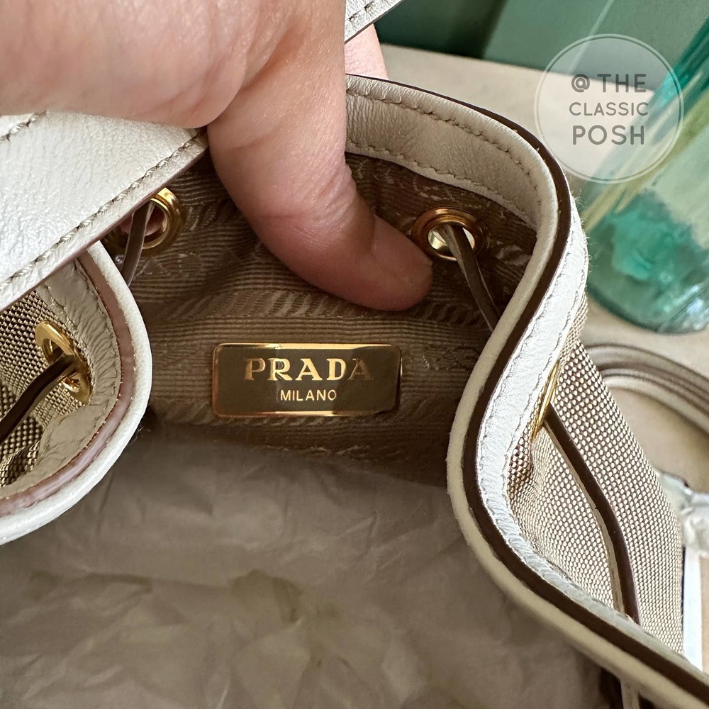 NEW Prada Jacquard Logo Bucket White Trim Canvas Tote  Crossbody Bag - Picture 9 of 11